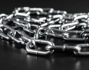 Fototapeta premium Industrial Metal Chains: Strength, Security & Connection Concept on dark background 