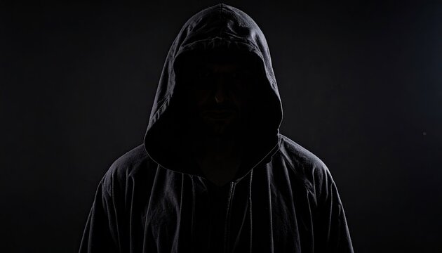Person in hooded cloak, dark silhouette