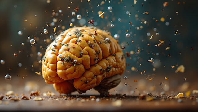 Artistic representation of the human brain depicting exploding thoughts ideas and mental illness concept with creative flair