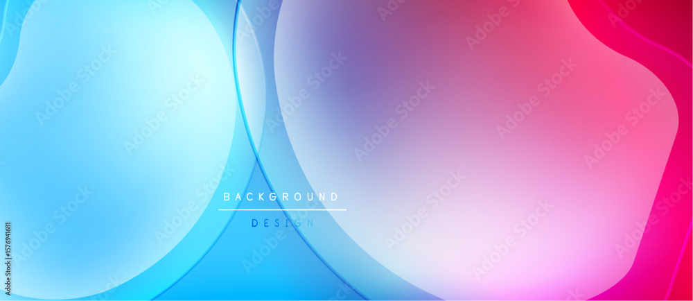 Poster abstract fluid shapes blend, creating vibrant gradient background. colors transition from blue to pi