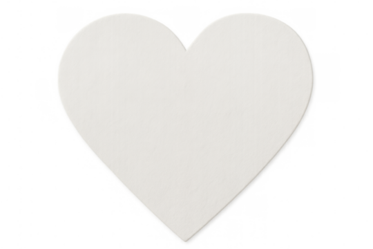 White heart shape resting on a transparent background, representing love, romance, and the spirit of valentine's day celebrations