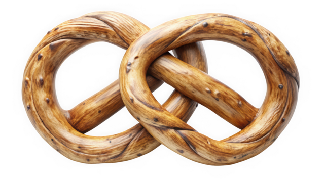 Intricately designed wooden pretzel sculpture, blending artistic craftsmanship with a classic snack, showcasing a warm, natural aesthetic and unique texture.