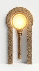 Escape exit minimalist. A golden key-shaped wall lamp emits warm light, blending vintage design with modern lighting aesthetics.