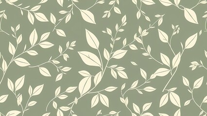 Seamless botanical pattern with leaves and branches, minimal line art