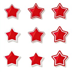 Fototapeta premium Red star-shaped labels or tags set isolated on a white background,