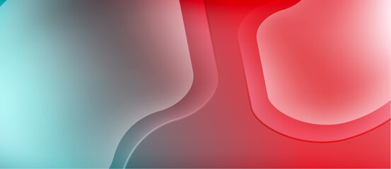 Abstract gradients blend blue, gray, red hues. Smooth curves create layered visual effect. Minimalist design, modern aesthetic.