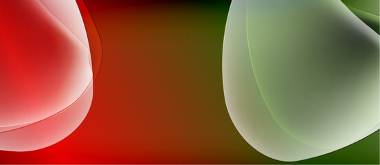 Abstract shapes, red, green hues dominate composition. Smooth gradients create flowing visual effect. Minimalist design, modern aesthetic.