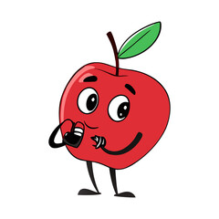 Cute Cartoon Red Apple Illustration Happy Fruit Design