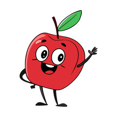 Cute Cartoon Red Apple Illustration Happy Fruit Design