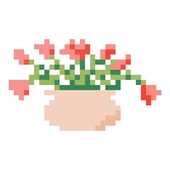 Fototapeta premium vector pixel art plant pot isolated cartoon on white background.