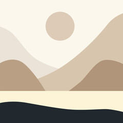 Illustration Design of Mountains with the Sun Above Them