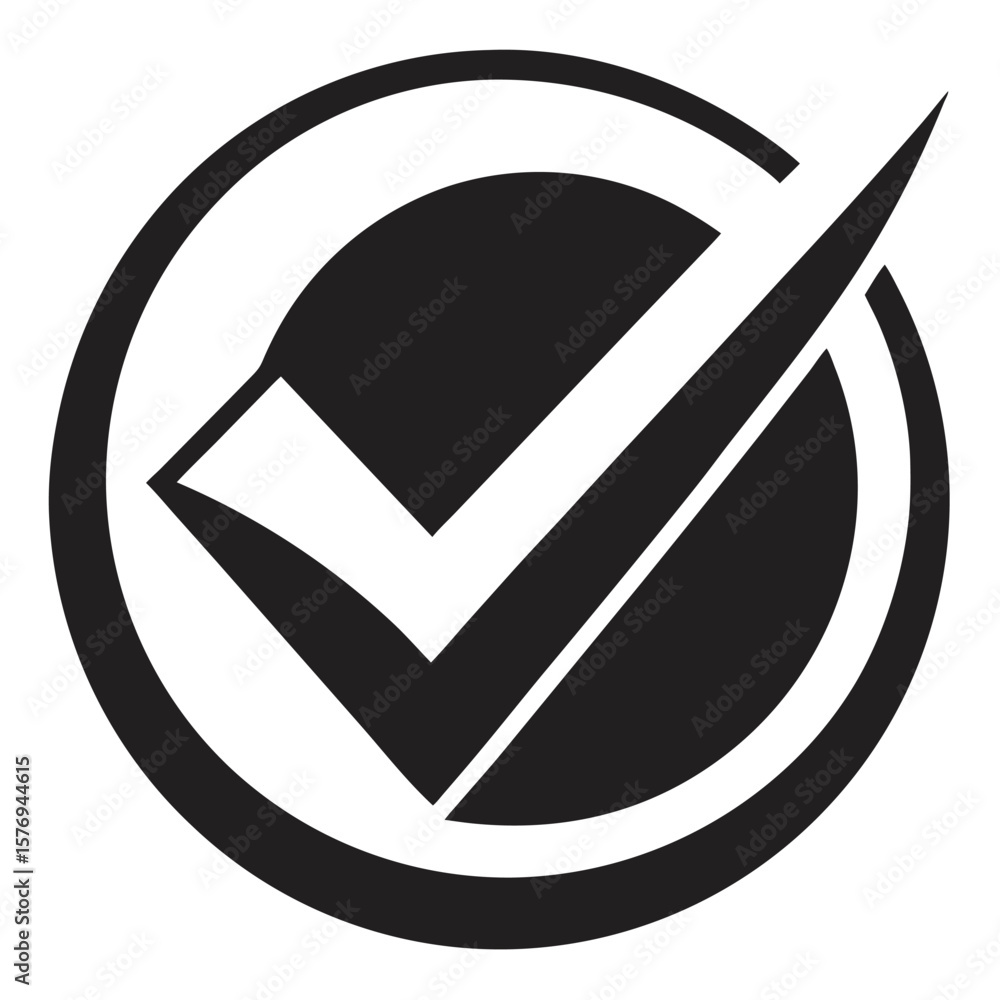 Poster simple black checkmark symbol isolated on a clean white background for design projects
