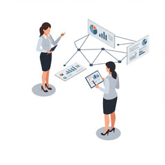 Isometric businesswoman networking at an office event in high detail, 8k, 4k.