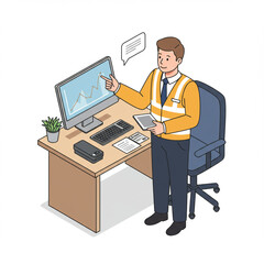 Isometric depiction of a content employee showcasing effective problem-solving skills.