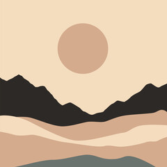 Simple Illustration Design of a Mountain with the Sun Above It