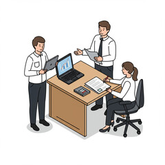 Isometric Illustration: Satisfied Worker Helping Customer in Office, Isolated.