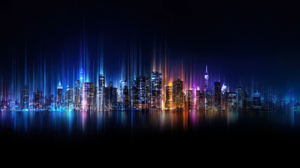 Fototapeta premium A vibrant city skyline illuminated with neon lights, reflecting modern urban artistry and technological brilliance against a dark background, creating a dreamlike atmosphere filled with possibilities.