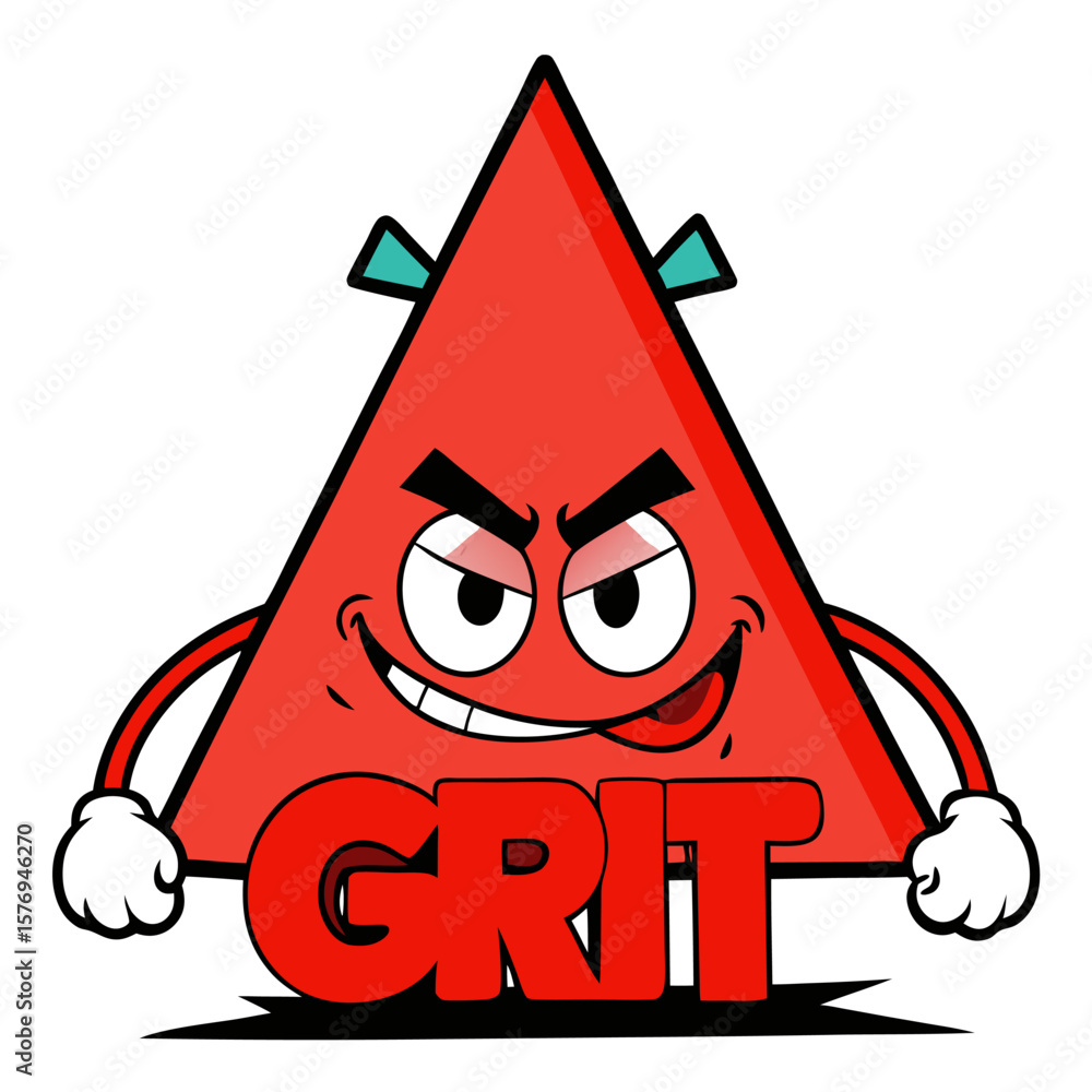 Poster bold grit text inside a red triangle on a white background