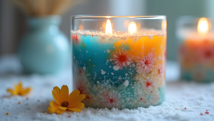 Tranquil Aromatherapy: A Captivating Floral Scented Candle Displaying Serenity and Peace in Home Decor Ambiance