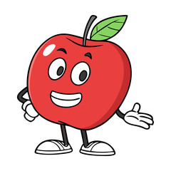 Cute Cartoon Red Apple Illustration Happy Fruit Design