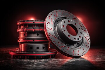 Flywheel and clutch disc kit photographed in angled layout for product presentation