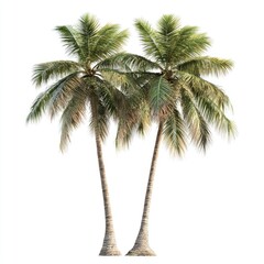 Two realistic coconut tree cutouts on a white background,