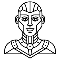 Illustration of a futuristic robot with geometric designs and a smiling expression on its face