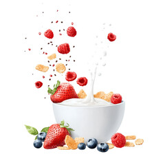 Fresh yogurt bowl with berries and cereal splash