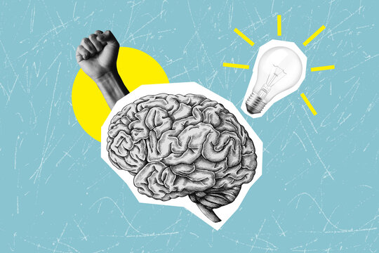 Modern art collage on the theme of inspiration and creative ideas. Brainstorming