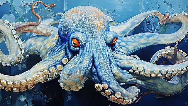 squid in Delfts Blauw realistis, highly detailed,ai generatif