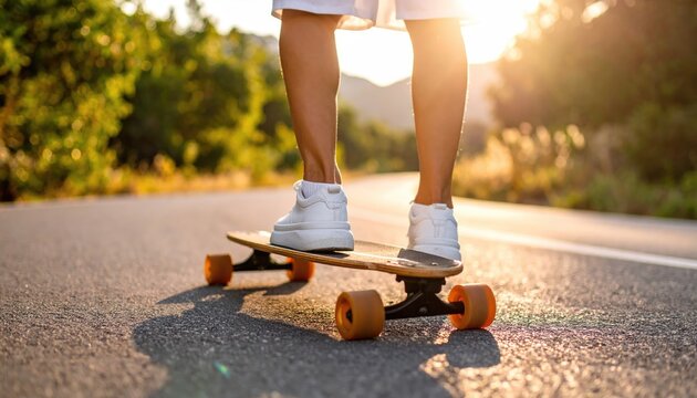 Person on longboard, golden hour