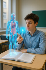 Student Interacting With A Holographic Human Anatomy Model In A Classroom