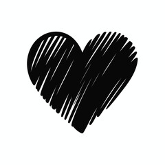 Hand Drawn Black Heart with Diagonal Lines on White Background
