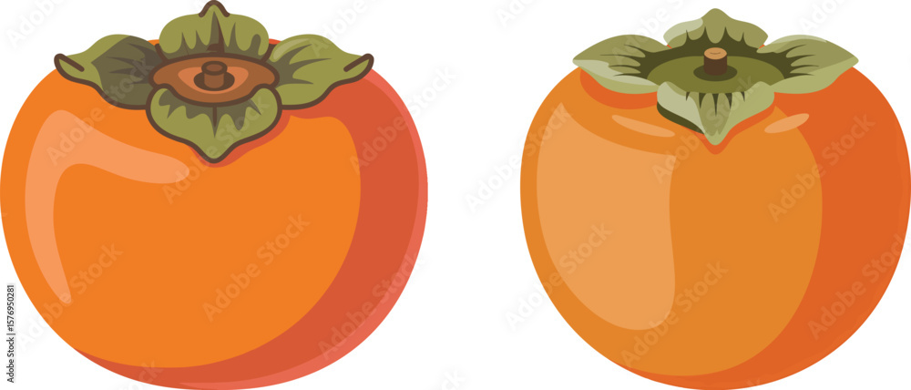 Poster a pair of vibrant persimmon vector illustrations showcasing their smooth skin and unique calyxes, se