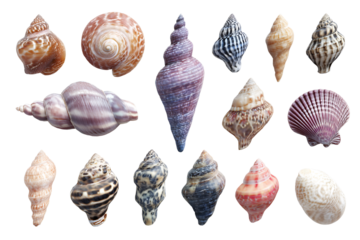 A Group of Seashells, Separated on Transparent