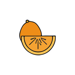 Simple graphic illustration of an orange and a slice.