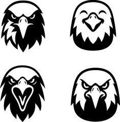 Eagle face black and white silhouette asset in white background 