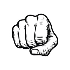 Vector Illustration of a Fist Punching Forward in Black and White