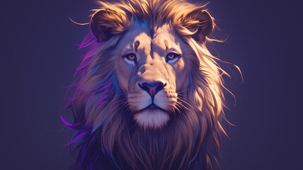 Lion digital illustration. Animal lion concept poster. Creative graphic design. Lion illustration badge for t-shirt design. Graphic design art. AI artwork. 