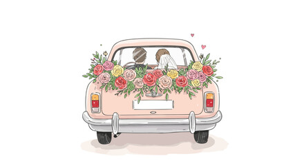 Wedding car flowers just married celebration love