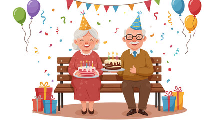 Celebrating birthday party with cake and balloons