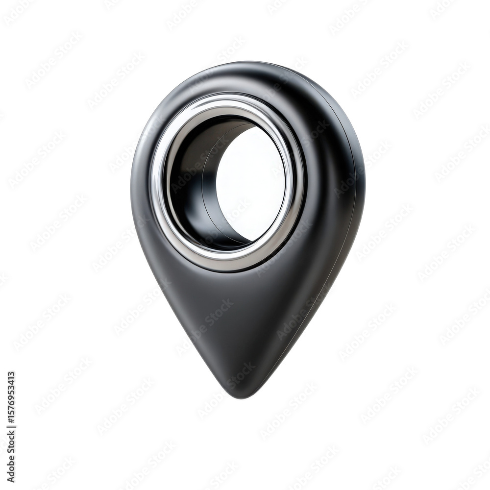 Aufkleber black location pin icon featuring a glossy surface with a circular opening for map and navigation ap