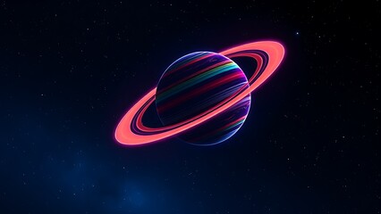 A colorful planet with glowing rings floating in deep space, evoking cosmic wonder and mystery.