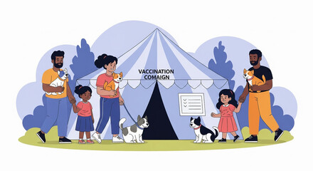 Pet Vaccination Campaign for World Rabies Day – Family and Community Awareness Illustration