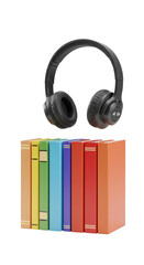 Stack of Education Books with Black Headphones Isolated Illustration