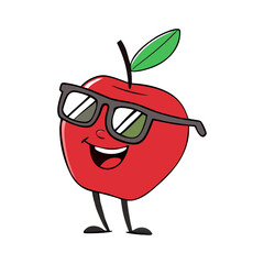 Cute Cartoon Red Apple Illustration Happy Fruit Design