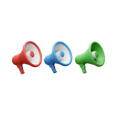 Three Megaphones Loudspeaker Announce Communication 3D Rendering Illustration