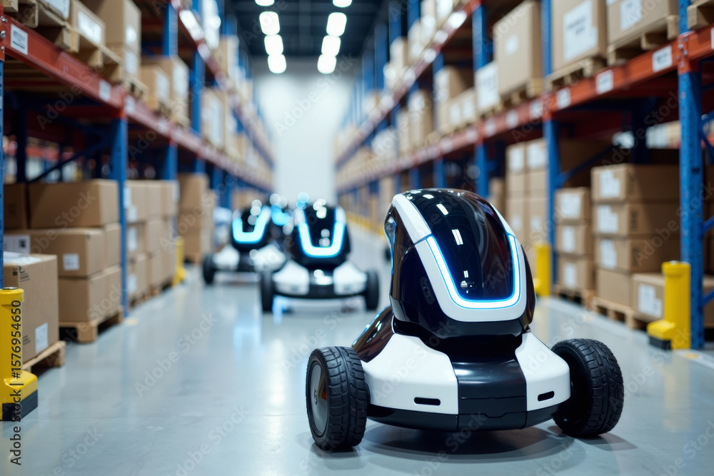 Aufkleber cutting-edge automation technology in action: autonomous robots streamlining goods transport in mode
