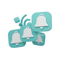 Turquoise 3D Render Notification Bell Alert Message Button Illustration