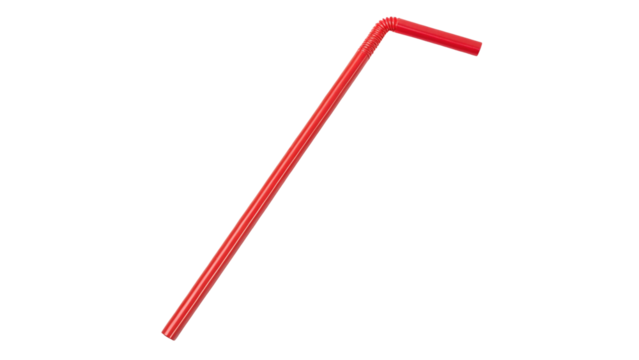 Red Flexible Drinking Straw Isolated on Transparent Background